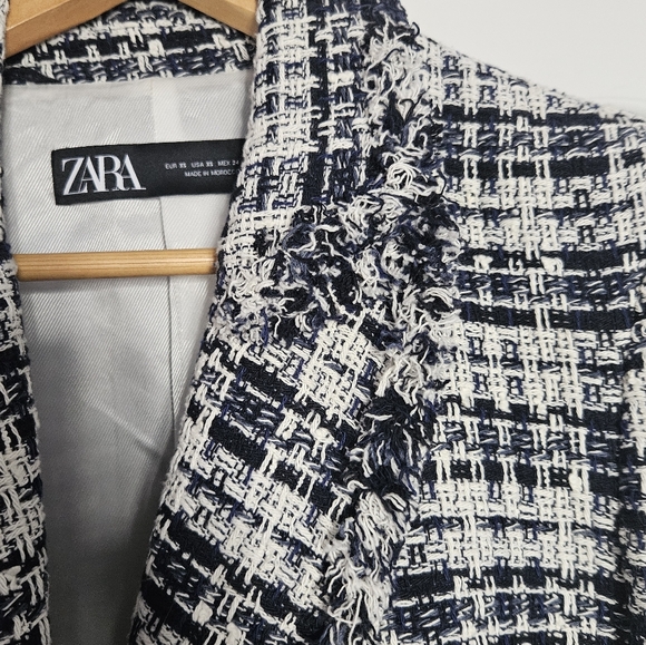 NWT ZARA TEXTURED DOUBLE-BREASTED BLAZER CROPPED XS - Picture 6 of 7